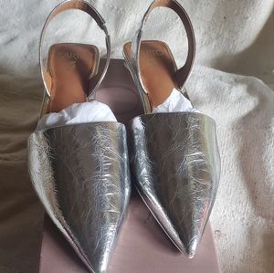Franco Sarto leather silver slinbacks sz 10.5